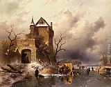 Skaters on a Frozen Lake by the Ruins of a Castle by Charles Henri Joseph Leickert